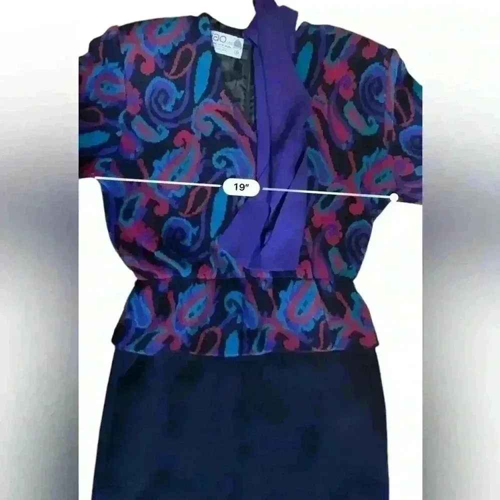Vtg 60s 70s Ciao Purple Black Knit Wool Peplum Pencil Skirt Dress Sz M Hong Kong - Picture 5 of 9